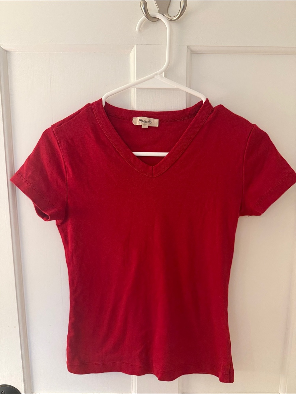Madewell Red V-Neck Short Sleeve Tee